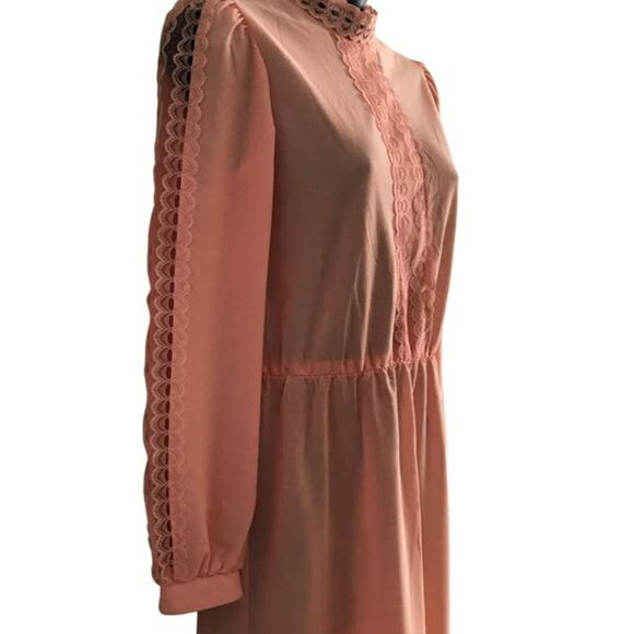 Vintage Peach JCPenney Long Sleeve Dress, 1980s Spring Dress Sz 4 or Small - Picture 3 of 8